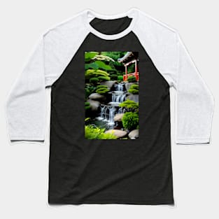 Zen Waterfall and Pagoda Baseball T-Shirt